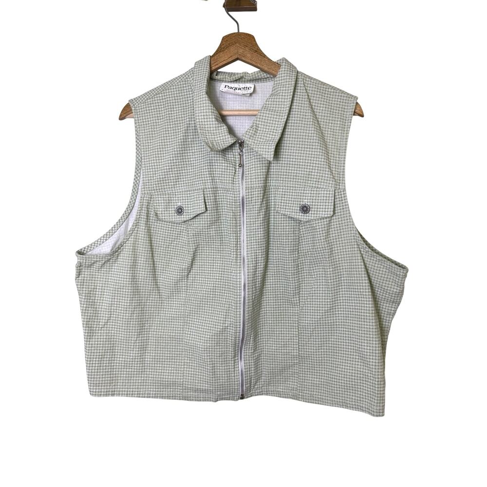 Vintage Paquette Byer California Gingham Zip Vest Top Green 2X Made USA